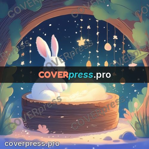 Fairy tale drawing: bunny in a wooden tub