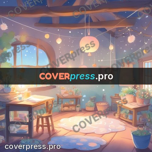 Fairy tale drawing: room with lanterns and plants