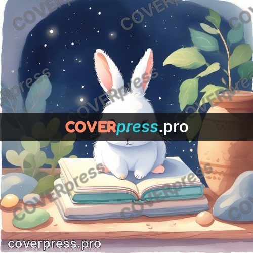 Fairy tale drawing: bunny among leaves and pages