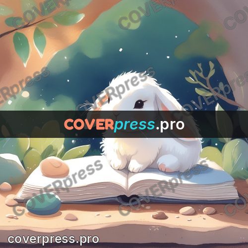 Fairy tale drawing: bunny among leaves and pages