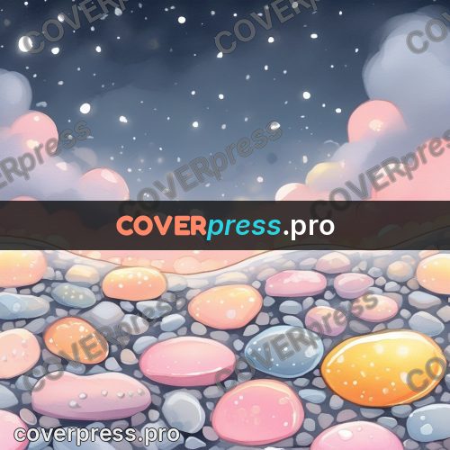 Fairy tale drawing: pink pebbles under the moon
