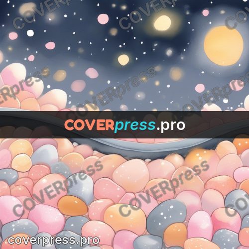 Fairy tale drawing: pink pebbles under the moon