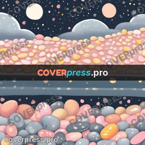 Fairy tale drawing: pink pebbles under the moon