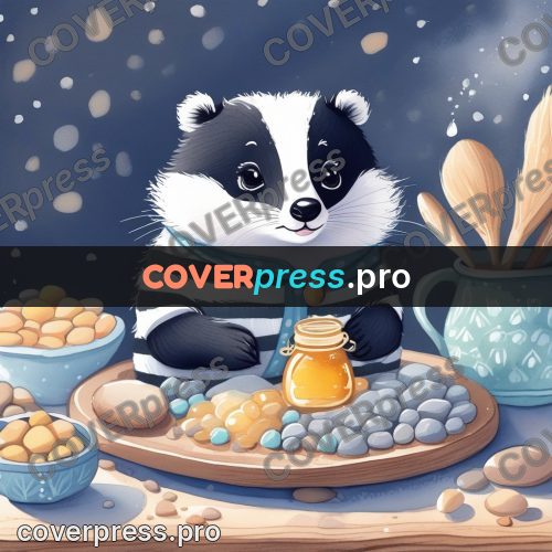 Fairy tale drawing: badger with a honey jar