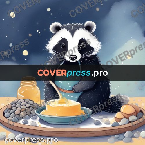 Fairy tale drawing: badger with a honey jar