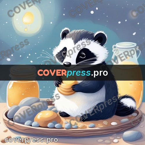 Fairy tale drawing: badger with a honey jar