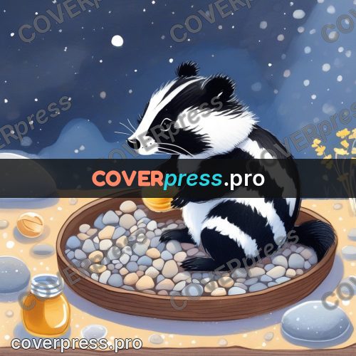 Fairy tale drawing: badger with a honey jar