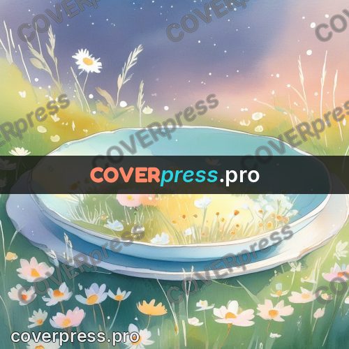 Fairy tale drawing: bowl on a saucer in grass
