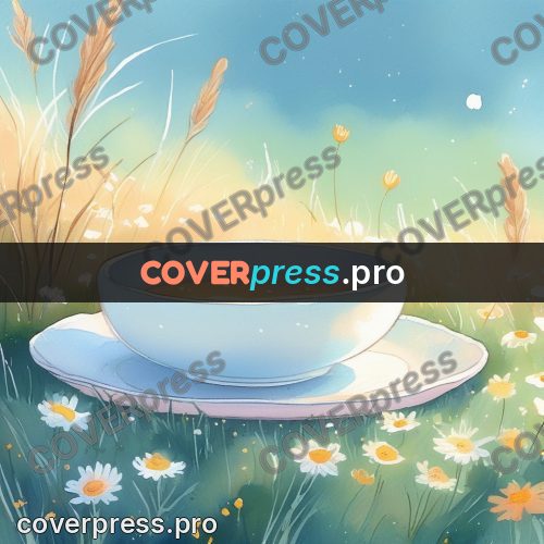 Fairy tale drawing: bowl on a saucer in grass