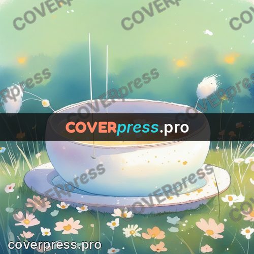Fairy tale drawing: bowl on a saucer in grass