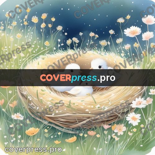 Fairy tale drawing: chicks in a grassy nest