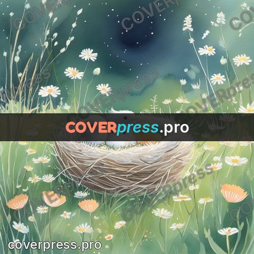 Fairy tale drawing: chicks in a grassy nest