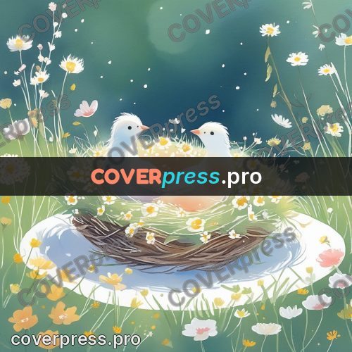 Fairy tale drawing: chicks in a grassy nest
