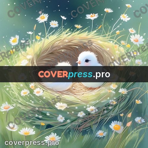Fairy tale drawing: chicks in a grassy nest