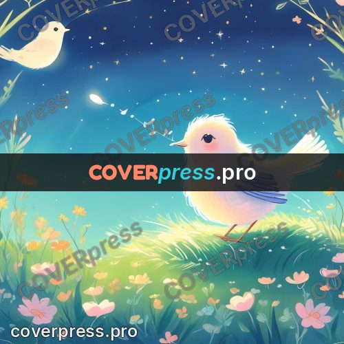 Fairy tale drawing: bird among meadow flowers