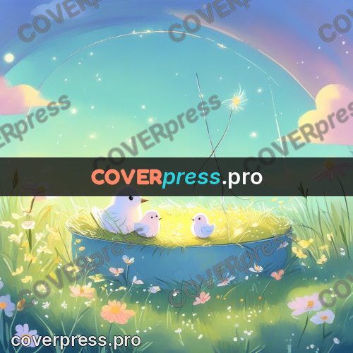 Fairy tale drawing: bird among meadow flowers