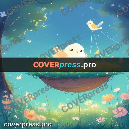Fairy tale drawing: bird among meadow flowers