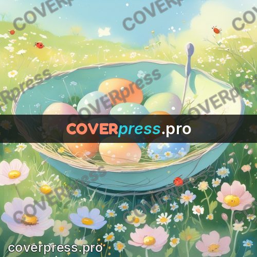Fairy tale drawing: bowl of eggs in grass