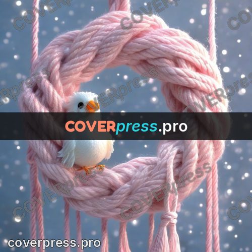 Fairy tale drawing: bird and pink yarn