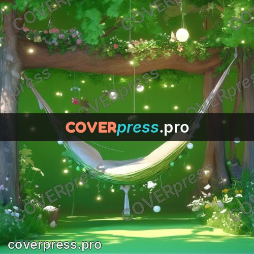 Fairy tale drawing: hammock in a green garden