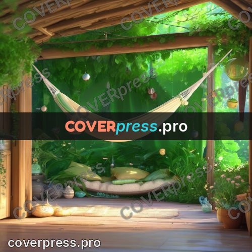 Fairy tale drawing: hammock in a green garden