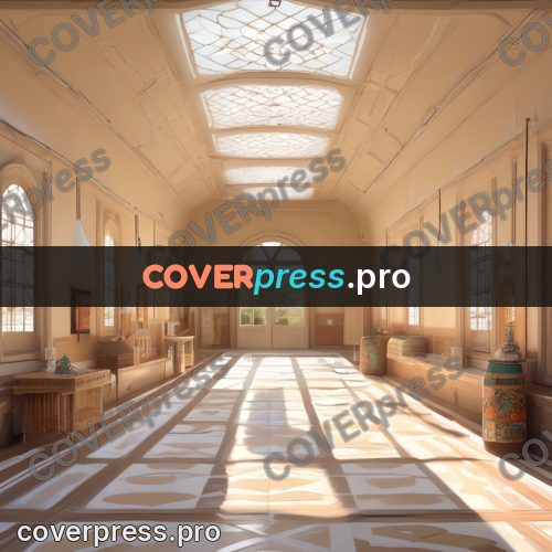 Fairy tale drawing: hall with arched windows