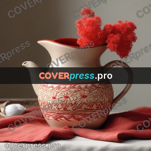 Fairy tale drawing: jug with a red pattern