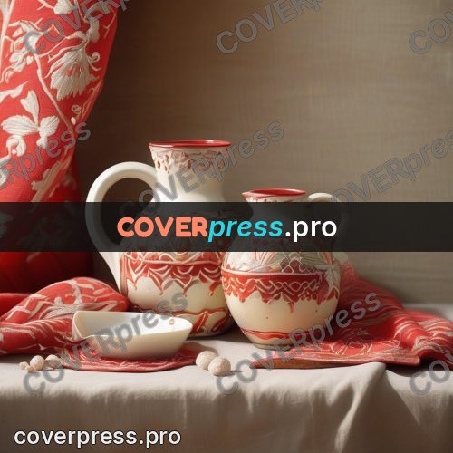 Fairy tale drawing: jug with a red pattern