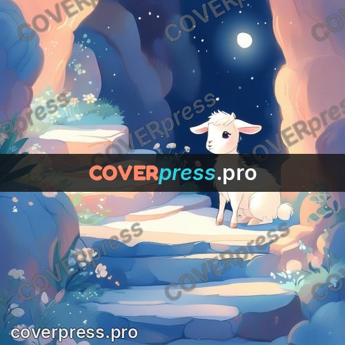 Fairy tale drawing: white animal on stone steps