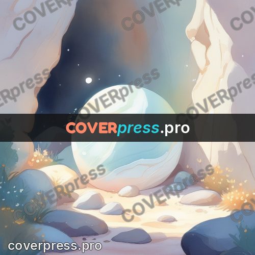Fairy tale drawing: pearly sphere among boulders