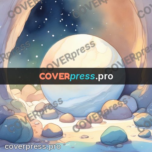 Fairy tale drawing: pearly sphere among boulders