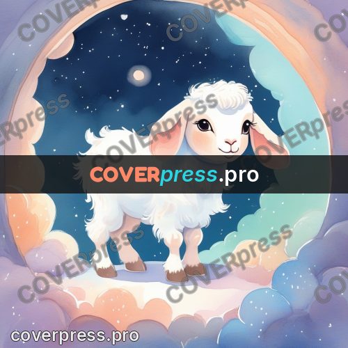 Fairy tale drawing: white animal on the clouds