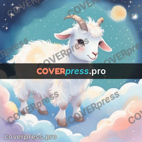 Fairy tale drawing: white animal on the clouds