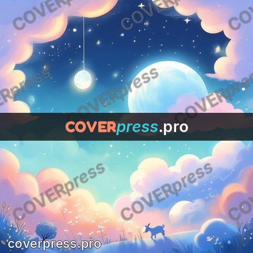Fairy tale drawing: moon among pink clouds