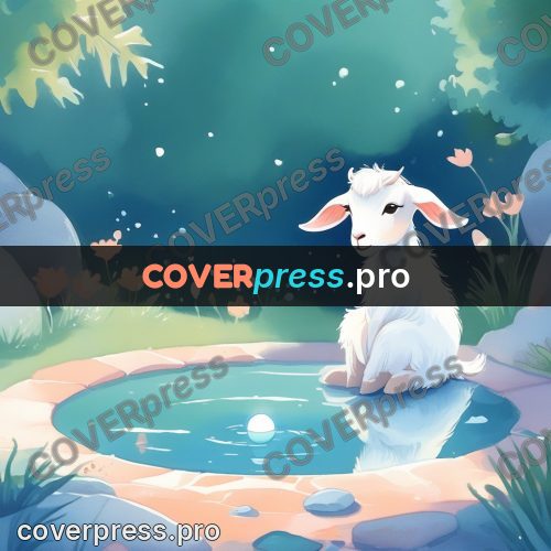 Fairy tale drawing: white animal by a pond