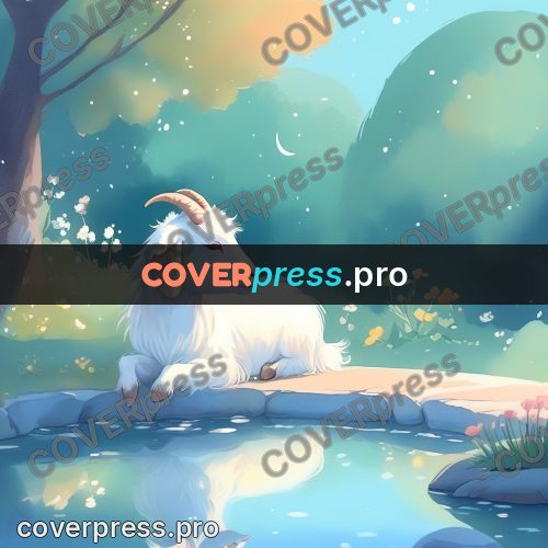 Fairy tale drawing: white animal by a pond