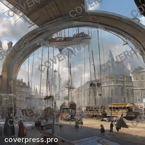 В стиле Сюрреализм: состав идёт по вертикальной дуге сквозь пробитую стеклянную крышу, вагоны нанизаны