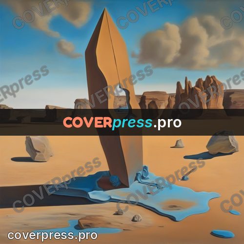Surreal illustration: obelisk with a blue pool
