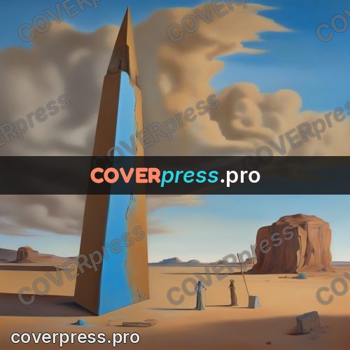 Surreal illustration: obelisk with a blue pool