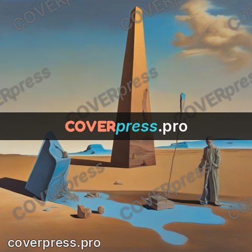 Surreal illustration: obelisk with a blue pool