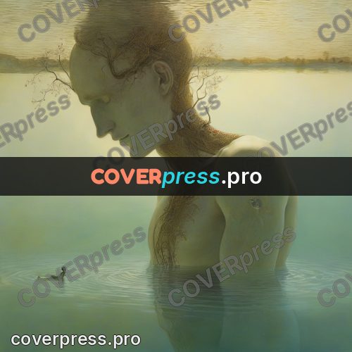 Surreal illustration: figure in water with branches