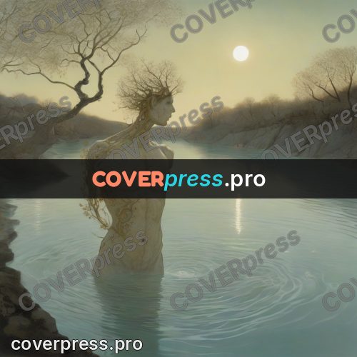 Surreal illustration: figure in water with branches