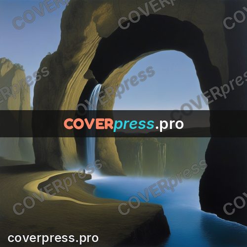 Surreal illustration: arch above water with a figure