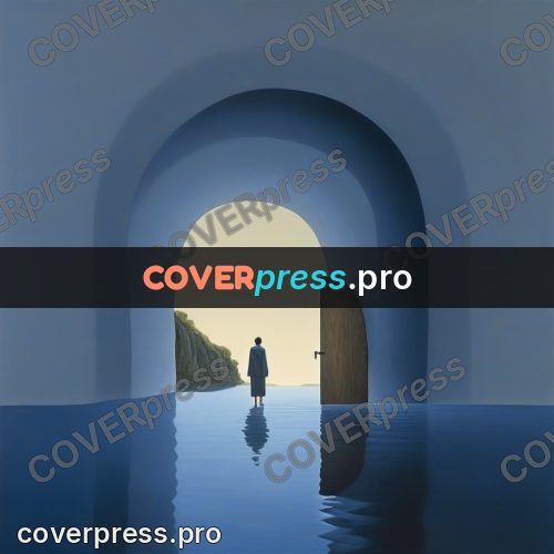 Surreal illustration: arch above water with a figure