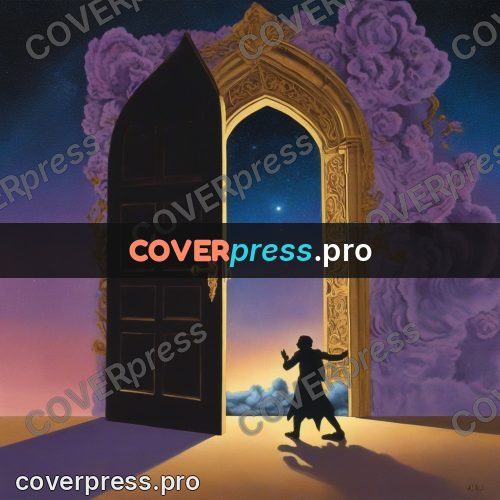 Surreal illustration: carved doors with a figure