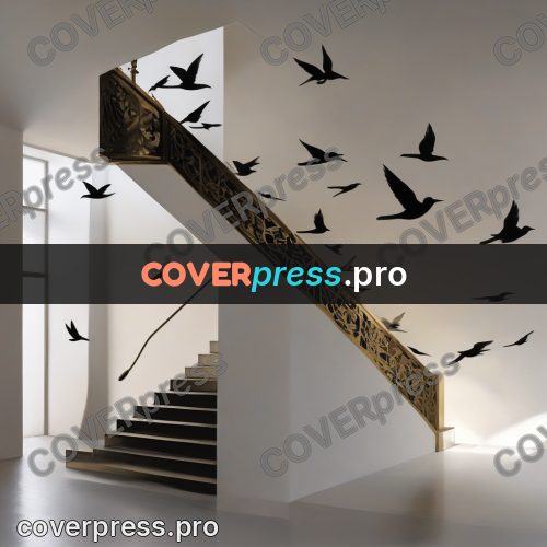Surreal illustration: staircase with flying birds