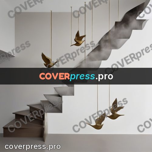 Surreal illustration: staircase with flying birds