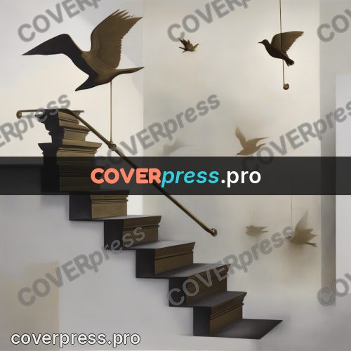 Surreal illustration: staircase with flying birds