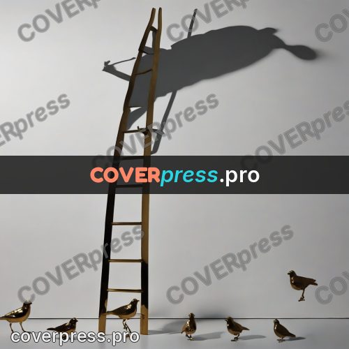 Surreal illustration: stepladder with birds around