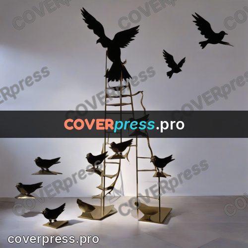 Surreal illustration: stepladder with birds around